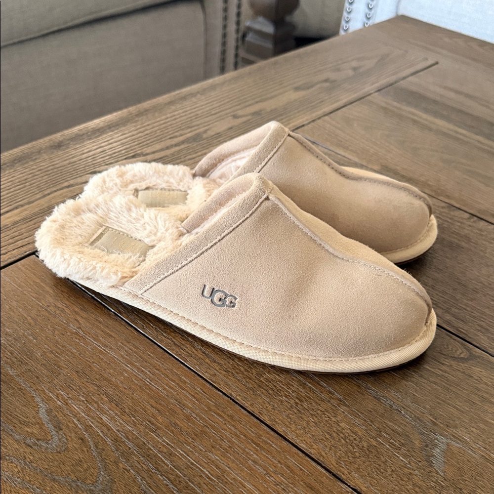 UGG Beige Suede Slip-On Slippers